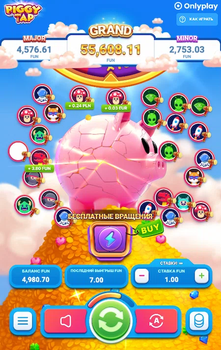 Игра Piggy Tap со ставкой 1 грн